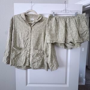 LAKE x Julia Berolzheimer Pajama Set XL Green Floral Cotton Boho